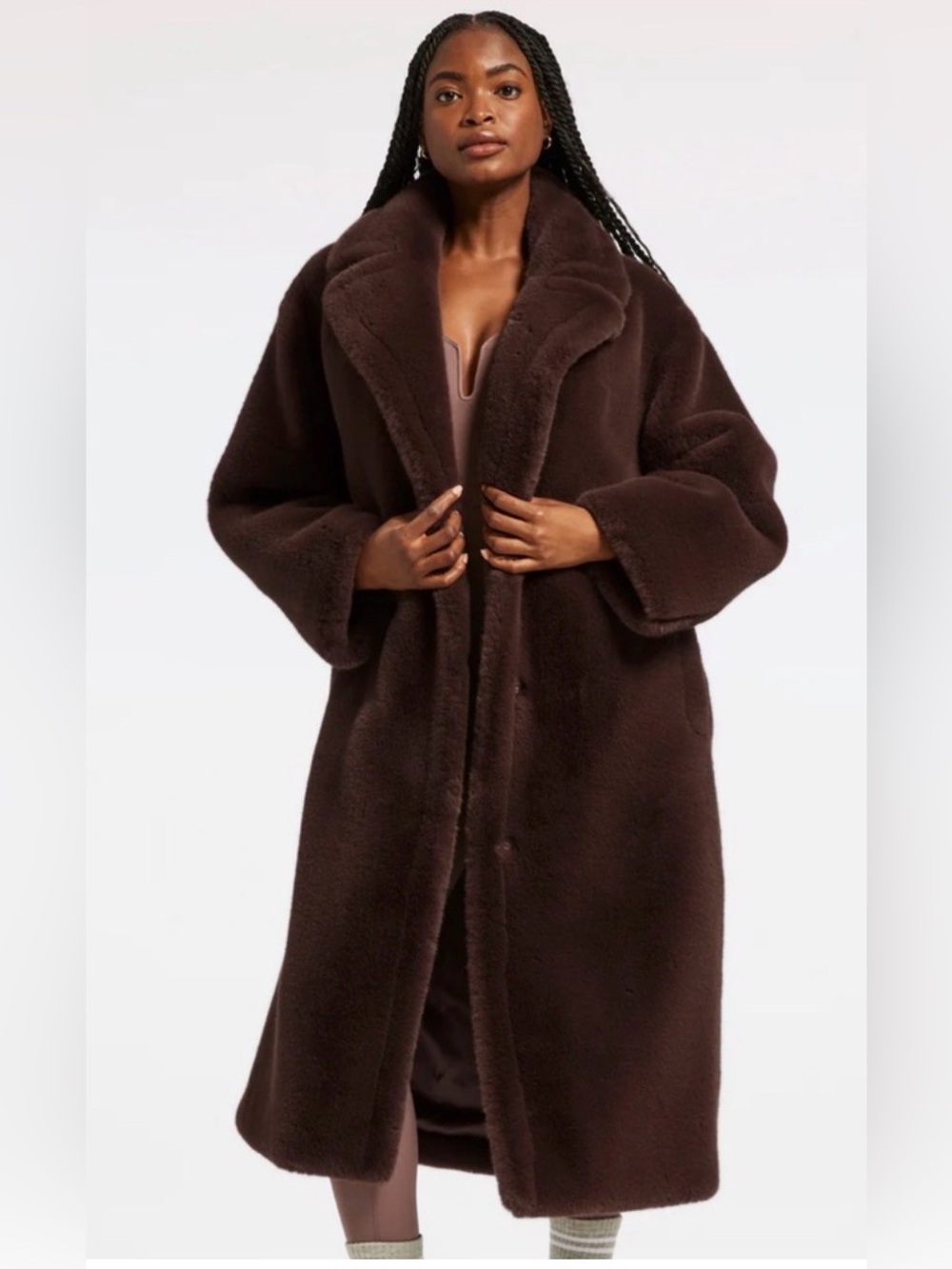 NWT Stand Studio Maria Faux Fur Soft Teddy Coat Ebony Brown Size 34